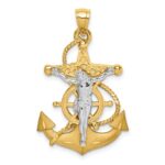 14K Two-tone Polished and Satin Diamond-cut Mariner Crucifix Pendant