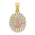 14K Two-tone and White Rhodium Polished Our Lady of Guadalupe Oval Pendant
