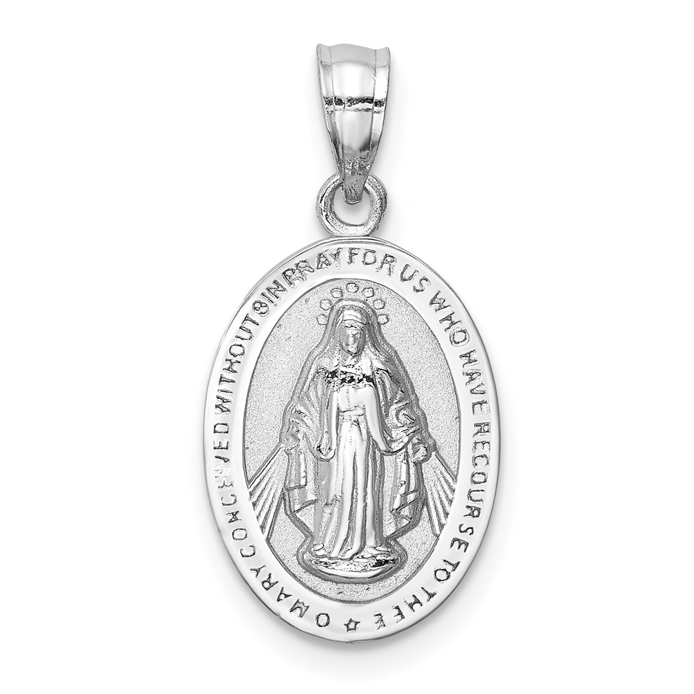 D4675.jpg 14K White Gold Polished Solid Miraculous Medal Oval Pendant - Image 1