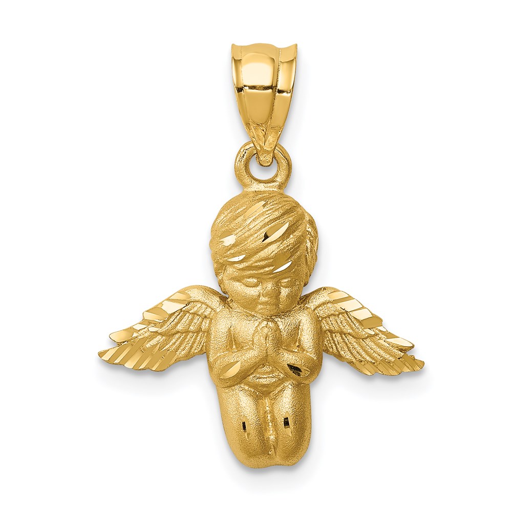 D4751.jpg 14K Brushed and Diamond-cut Praying Angel Pendant - Image 1