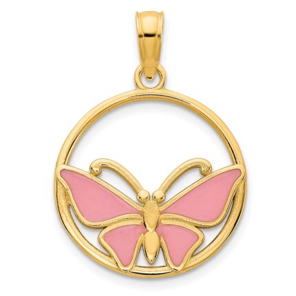 14k Pink Epoxy Butterfly Pendant
