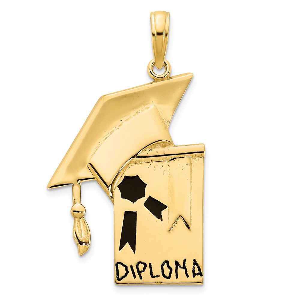 D5145.jpg 14k Black Epoxy Graduation Cap and DIPLOMA Pendant - Image 1