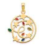 14k Multi-color Epoxy Christmas Lights and Stars Pendant