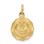 14k Polished and Satin Baptism Spanish Recuerdo Del Bautismo on Back Round Charm