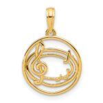 14k Polished Music Notes and Treble Clef in Circle Pendant