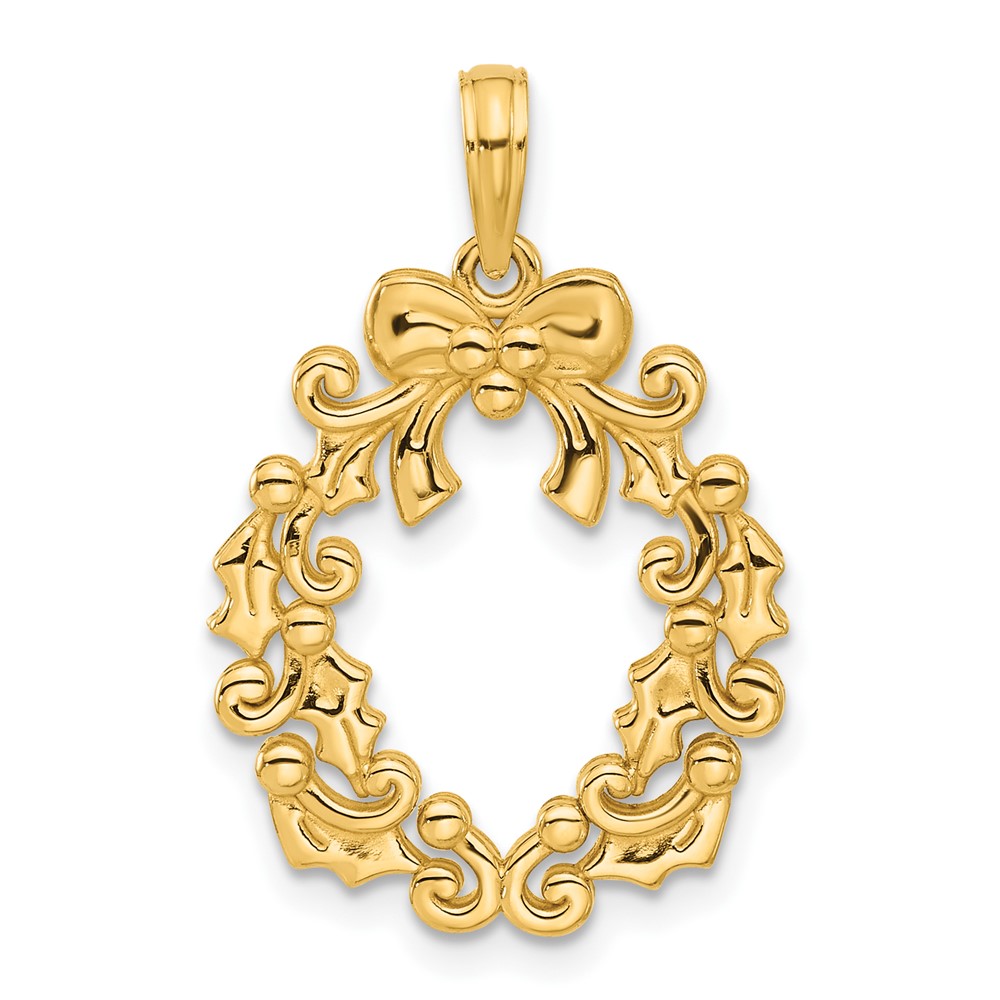 D5413.jpg 14k Polished Christmas Wreath Pendant - Image 1