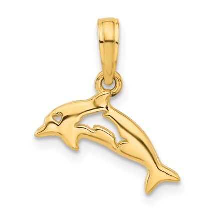 14k Polished Dolphin with Cut-out Baby Dolphin Pendant