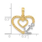 14K with White Rhodium Fancy Rope Heart and Anchor Charm - Image 3