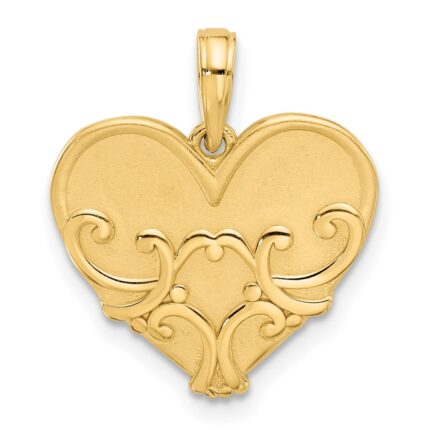 14K Polished and Brushed Fancy Scrolled Heart Charm