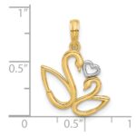 14K with Rhodium Polished Fancy Heart and Swans Charm - Image 3