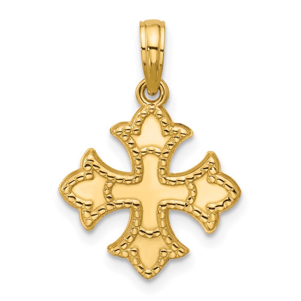 D5731.jpg 14K Polished Beaded Fleur de Lis Cross Pendant - Image 1