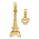 14K Polished and Satin Eiffel Tower with Separate Heart Pendant Set