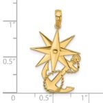 14K Polished Compass And Anchor with Rope Pendant - Image 4