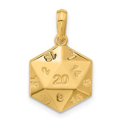 14K Polished D20 Twenty-sided Dice Pendant