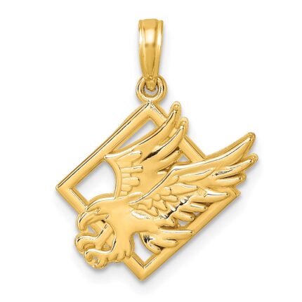 14K Polished Eagle in Square Pendant