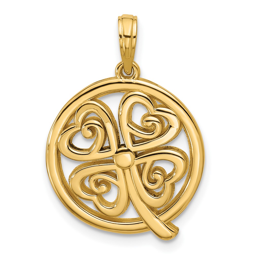D5845.jpg 14K Polished Four Leaf Clover in Circle Pendant - Image 1