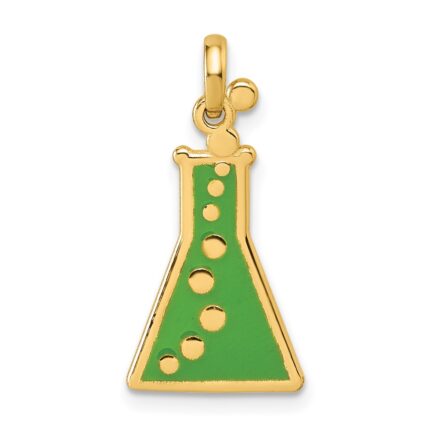 14K Polished Green Enameled Erlenmeyer Flask Pendant