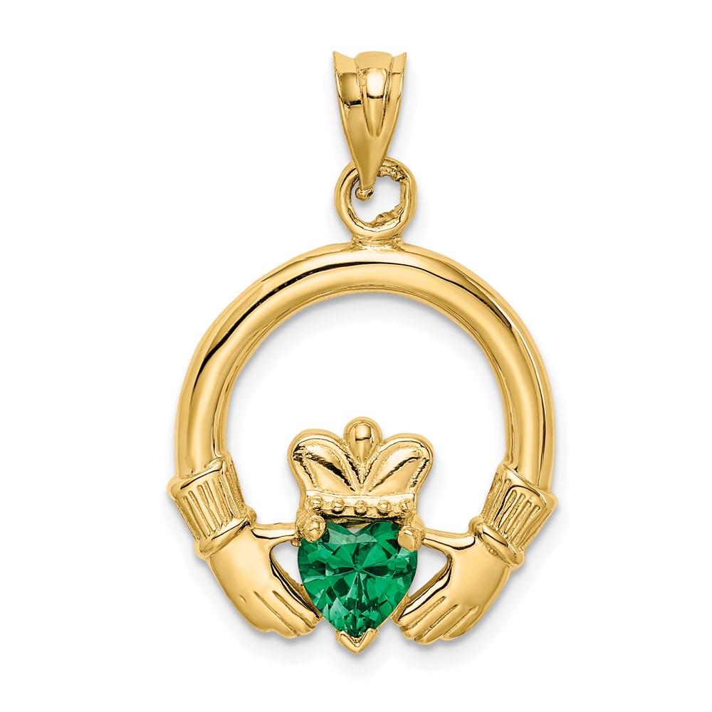 D659.jpg 14k Claddagh with Green CZ Pendant - Image 1