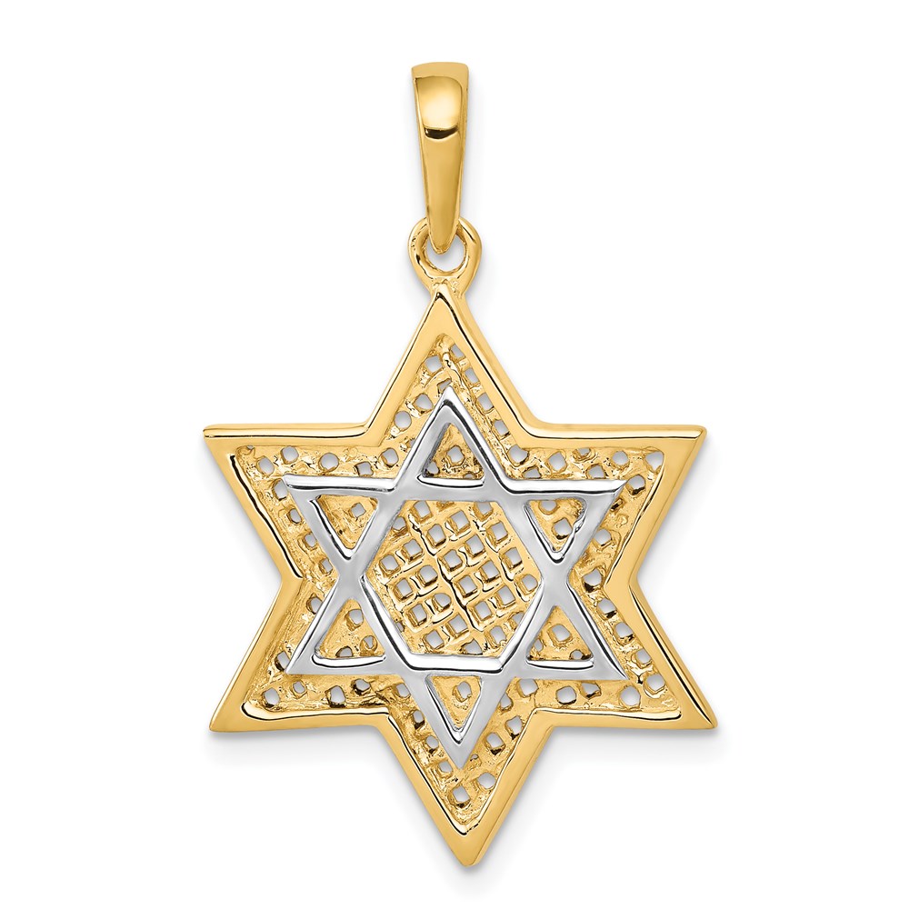 D895.jpg 14K and White Rhodium Solid Mesh Star Of David Charm - Image 1