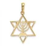 14K and White Rhodium Solid Menorah In Star Of David Charm - Image 3