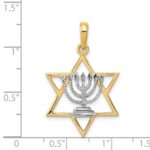 14K and White Rhodium Solid Menorah In Star Of David Charm - Image 4