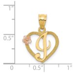 14k Two-Tone Heart Letter I  Initial Pendant - Image 3