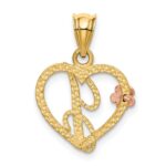 14k Two-Tone Heart Letter J  Initial Pendant - Image 3