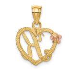 14k Two-Tone Heart Letter K  Initial Pendant - Image 3