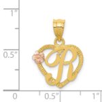 14k Two-Tone Heart Letter R  Initial Pendant - Image 4