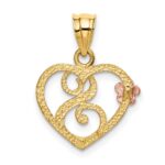 14k Two-Tone Heart Letter S  Initial Pendant - Image 3