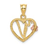 14k Two-Tone Heart Letter V  Initial Pendant - Image 3