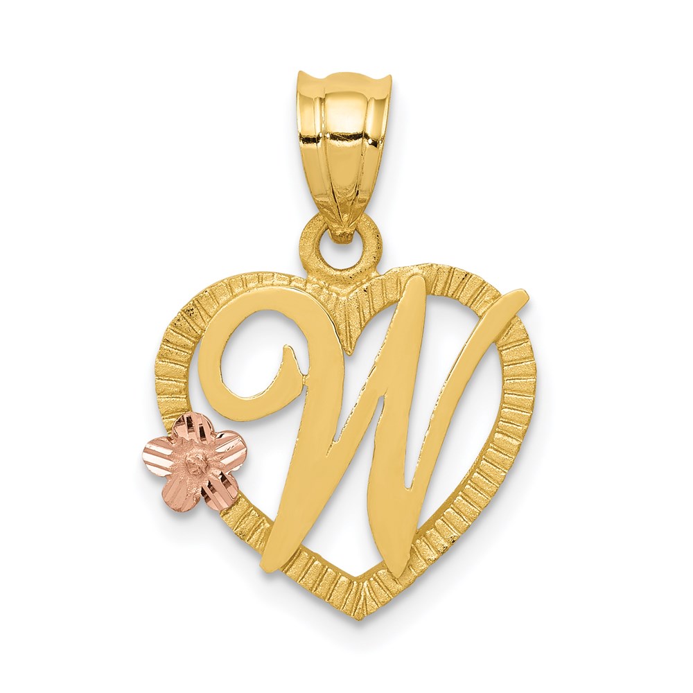 D898W.jpg 14k Two-Tone Heart Letter W Initial Pendant - Image 1