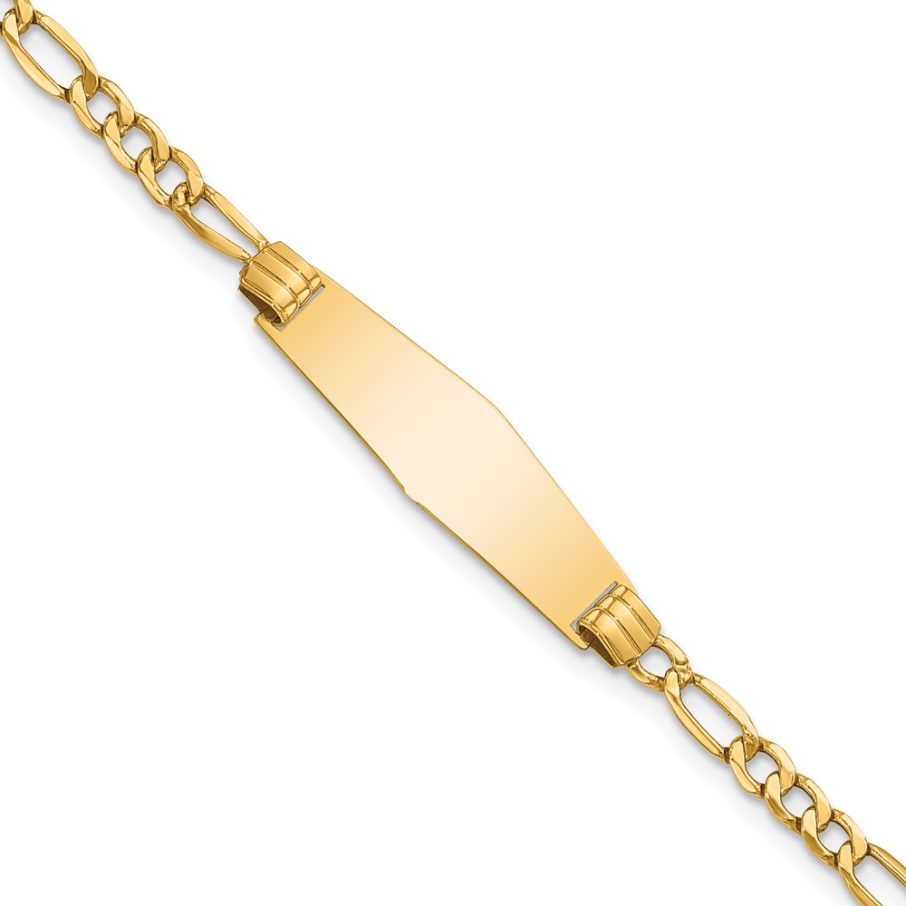 DCID107C-7-1.jpg 14k Polished Semi-Solid Chain/Solid Plate Figaro Link Soft Diamond Shape 25.5x7.5mm Plate 8 inch ID Bracelet - Image 1
