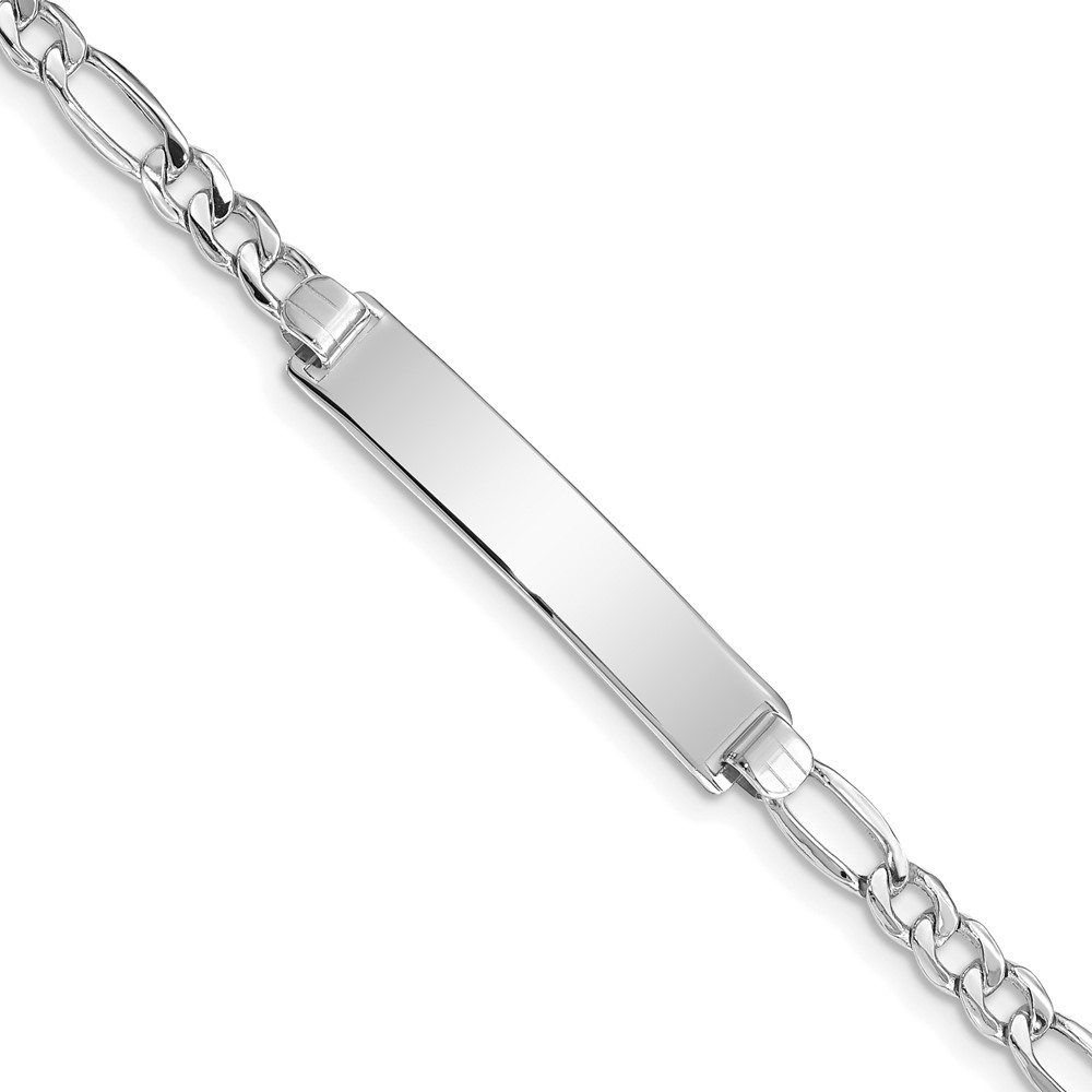 DCID108W-7.jpg 14K White Gold Polished Semi-Solid Chain/Solid Plate Figaro Link 33.5x6.5mm Plate 7 inch ID Bracelet - Image 1