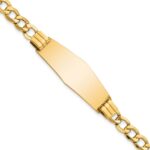 14k Polished Semi-Solid Chain/Solid Plate Curb Link Soft Diamond Shape 39x14mm Plate 8 inch ID Bracelet