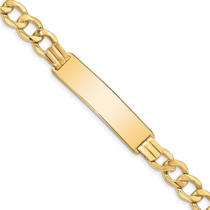 14k Polished Semi-Solid Chain/Solid Plate 9mm Curb Link 37.5x9mm Plate 8 inch ID Bracelet