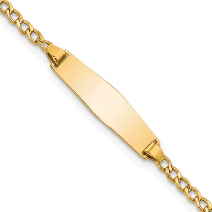 14k Polished Semi-Solid Chain/Solid Plate Cuban Link Soft Diamond Shape 19.5x5.5mm Plate 5.5 inch Baby/Child ID Bracelet