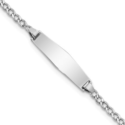 14k White Gold Polished Semi-Solid Chain/Solid Plate Cuban Link Soft Diamond Shape 20x5.5mm Plate 7 inch ID Bracelet
