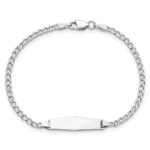 14k White Gold Polished Semi-Solid Chain/Solid Plate Cuban Link Soft Diamond Shape 20x5.5mm Plate 6 inch Baby/Child ID Bracelet - Image 4