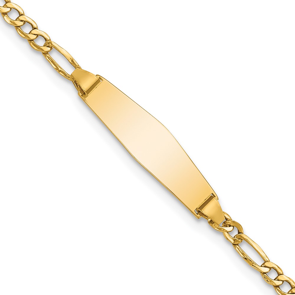 DCID134C-6-1.jpg 14k Polished Semi-Solid Chain/Solid Plate Figaro Link Soft Diamond Shape 19.5x5.5mm Plate 7 inch ID Bracelet - Image 1
