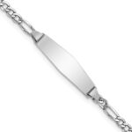 14k White Gold Polished Semi-Solid Chain/Solid Plate Figaro Link Soft Diamond Shape 20x5.5mm Plate 6 inch Baby/Child ID Bracelet