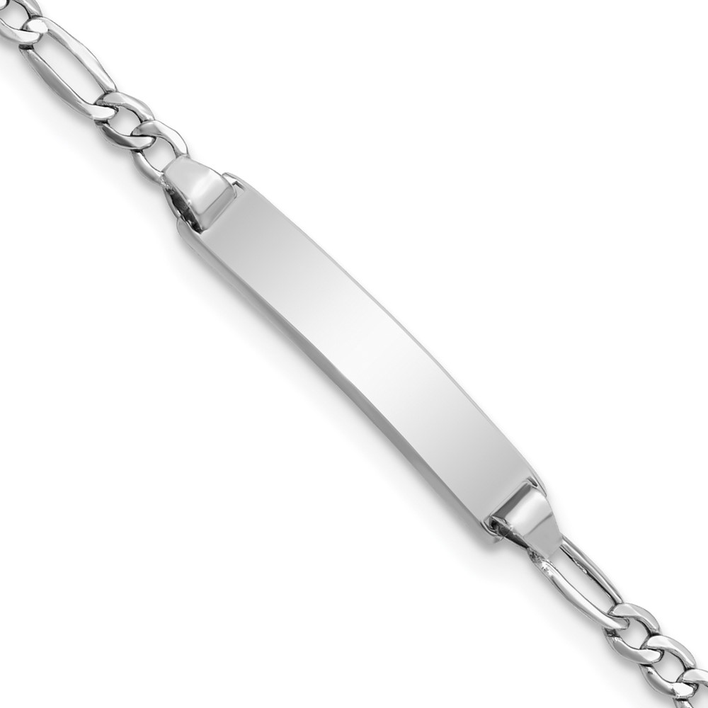 DCID134W-5.5.jpg 14k White Gold Polished Semi-Solid Chain/Solid Plate Figaro Link 19.5x4.5mm Plate 5.5 inch Baby/Child ID Bracelet - Image 1