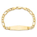 14k Polished Semi-Solid Chain/Solid Plate Figaro Link Soft Diamond Shape 34x10mm Plate 8 inch ID Bracelet - Image 4