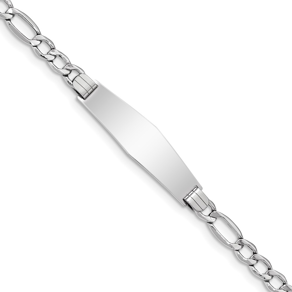 DCID135CW-7.jpg 14K White Gold Polished Semi-Solid Chain/Solid Plate Figaro Link Soft Diamond Shape 34x10mm Plate 7 inch ID Bracelet - Image 1