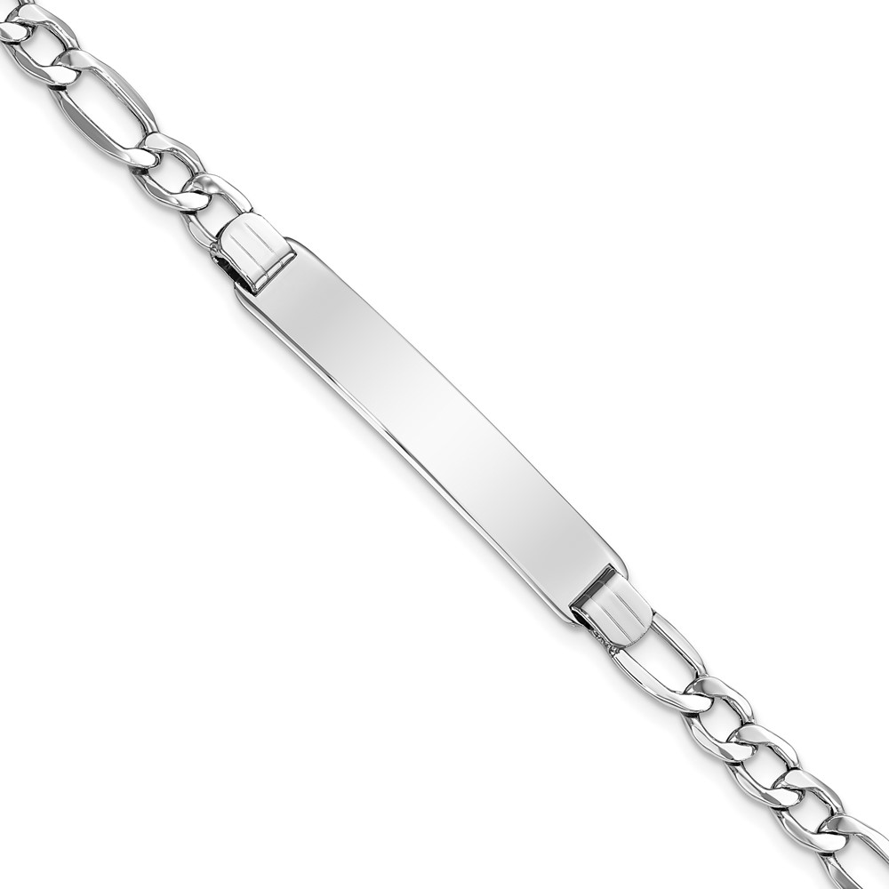 DCID135W-7.jpg 14K White Gold Polished Semi-Solid Chain/Solid Plate Figaro Link 35x7mm Plate 8 inch ID Bracelet - Image 1