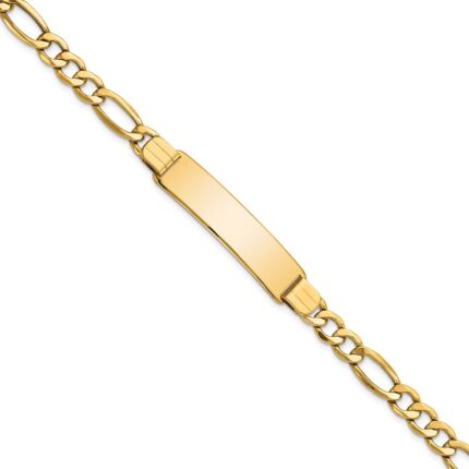 14k Polished Semi-Solid Chain/Solid Plate Figaro Link 37.5x10mm Plate 8 inch ID Bracelet