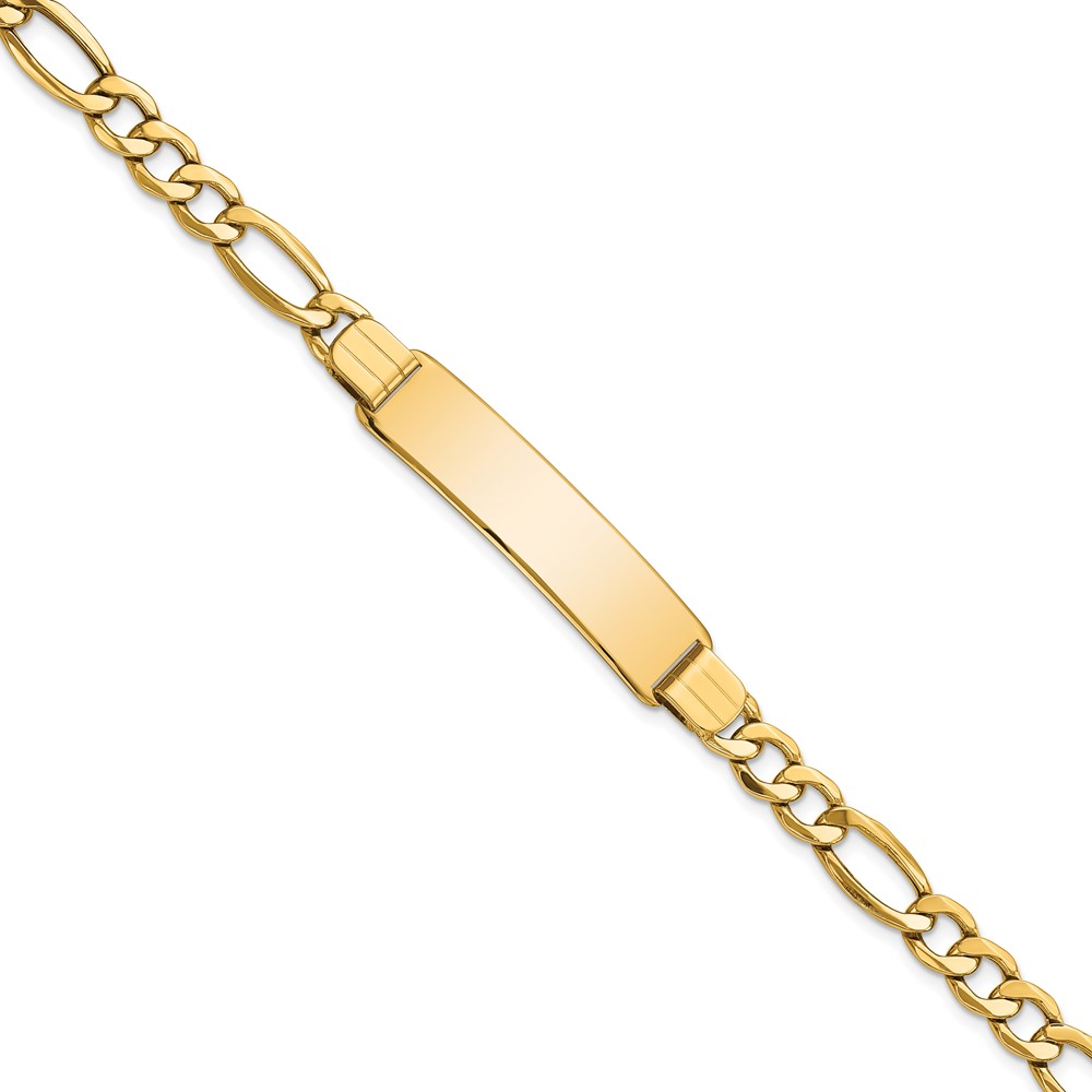 DCID136-8.jpg 14k Polished Semi-Solid Chain/Solid Plate Figaro Link 37.5x10mm Plate 8 inch ID Bracelet - Image 1