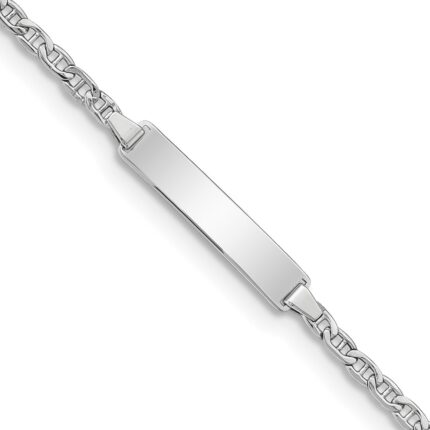 14k White Gold Polished Semi-Solid Chain/Solid Plate Anchor Link 20.5x4.5mm Plate 7 inch ID Bracelet