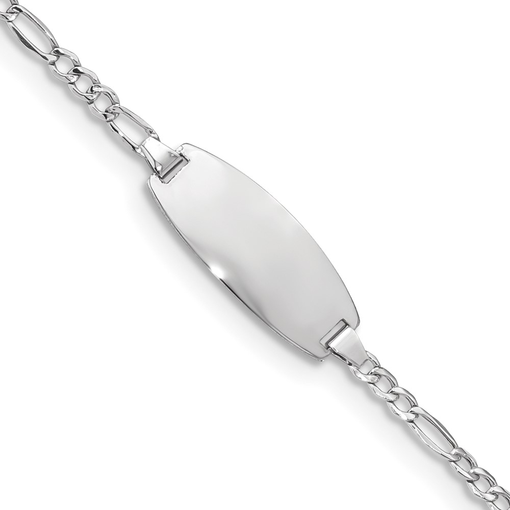 DCID143W-7-1.jpg 14k White Gold Polished Semi-Solid Chain/Solid Plate Figaro Link Oval 18.5x8.5mm Plate 7 inch ID Bracelet - Image 1