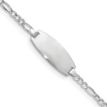 14k White Gold Polished Semi-Solid Chain/Solid Plate Figaro Link Oval 18.5x8.5mm Plate 6 inch Baby/Child ID Bracelet